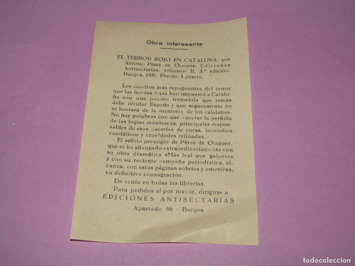 Militaria: Antigua Publicidad EL TERROR ROJO EN CATALU&Ntilde;A de Ediciones Antisectarias Burgos 1937