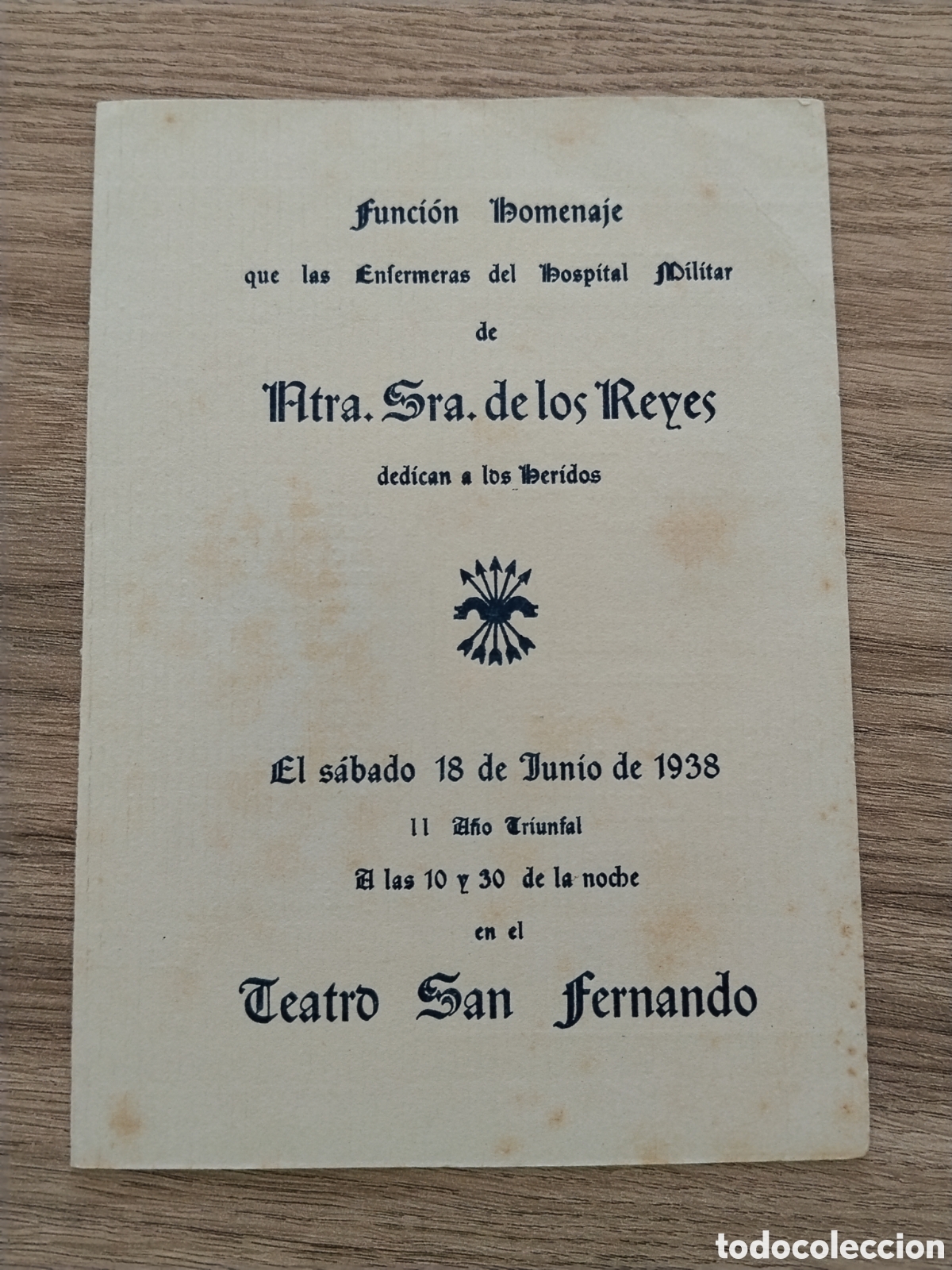 Militaria: Documento guerra civil hospital militar nuestra se&ntilde;ora de los reyes.sevilla.heridos de guerra.falang