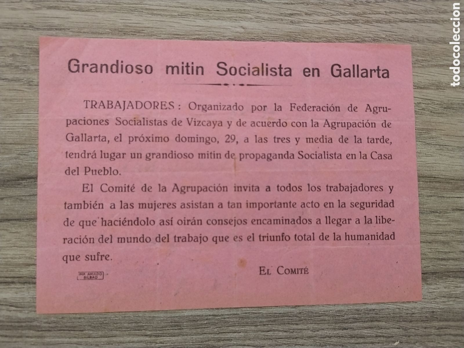 Militaria: Panfleto pre guerra civil miting socialista gallarta.pasionaria.euskadi.psoe.pce.frente popular.pnv.