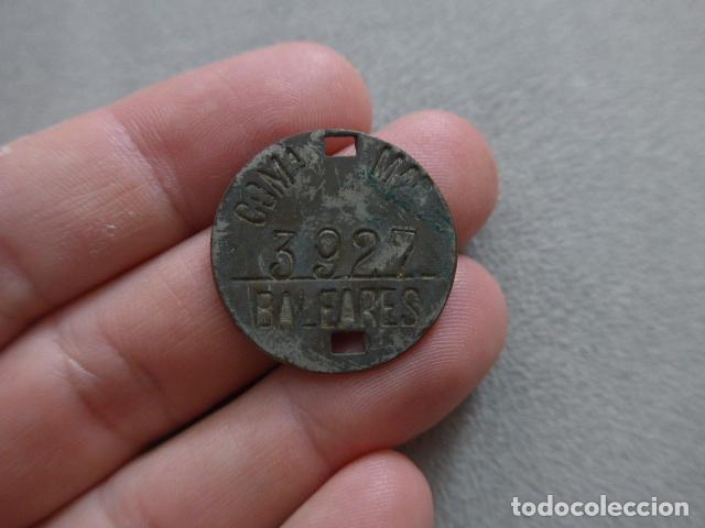 Militaria: Antigua chapa de identificacion original de guerra civil: compa&ntilde;ia maritima de Baleares.