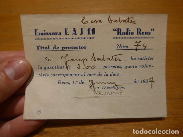 Militaria: Antiguo carnet titulo de 1937 de quotas de Radio Reus, original. Guerra civil, republicano.