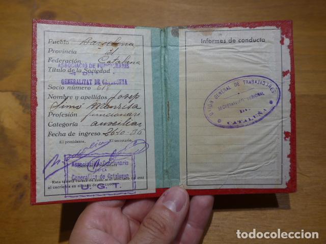 Militaria: Antiguo carnet republicano de 1936 de UGT, Barcelona, Funcionaris Generalitat Catalunya Guerra civil