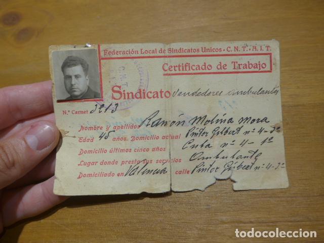 Militaria: Antiguo carnet republicano de la CNT de Guerra civil, Sindicato de vendedores ambulantes, original