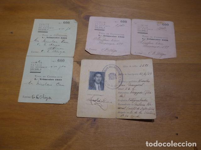Militaria: Lote de guerra civil de soldado de Palma de Mallorca: carnet Patronato de Refugiados y quotas
