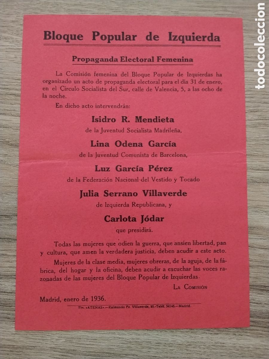 Militaria: Panfleto republicano agrupaci&oacute;n socialista madrile&ntilde;a.psoe.ugt.pre guerra civil.frente popular.jsu