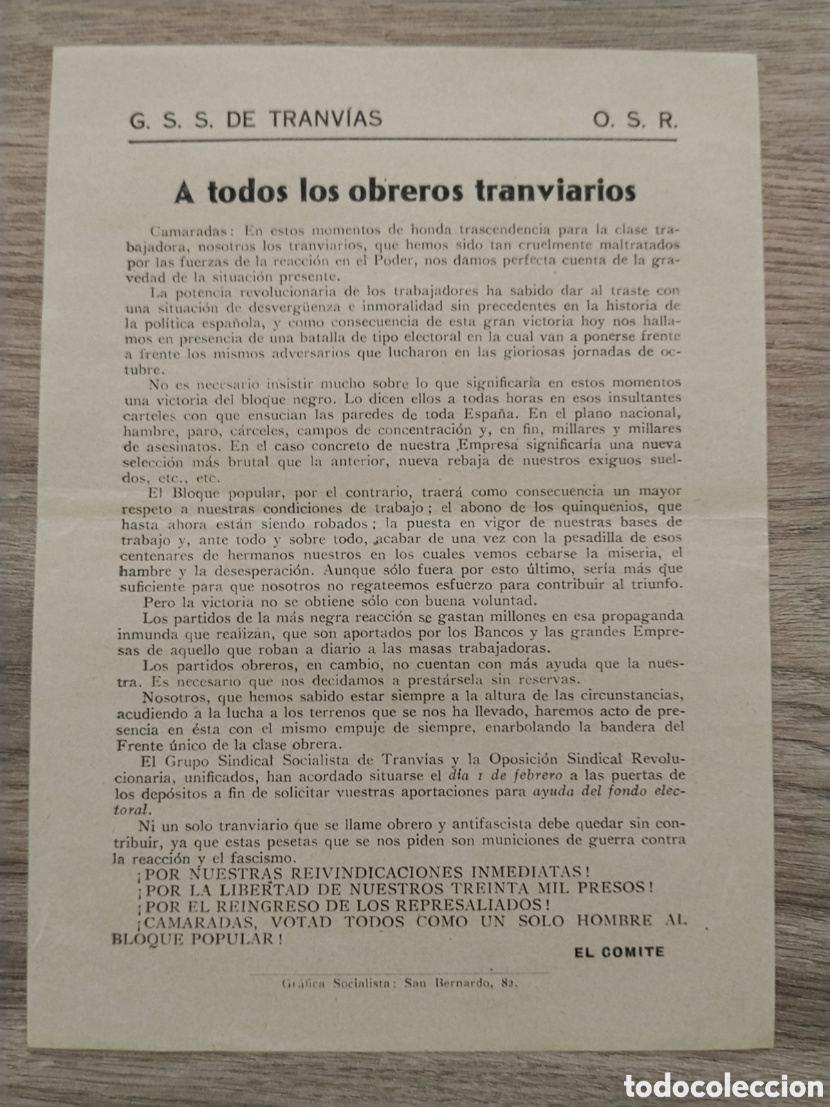 Militaria: Panfleto republicano agrupaci&oacute;n socialista madrile&ntilde;a.psoe.ugt.pre guerra civil.frente popular.jsu