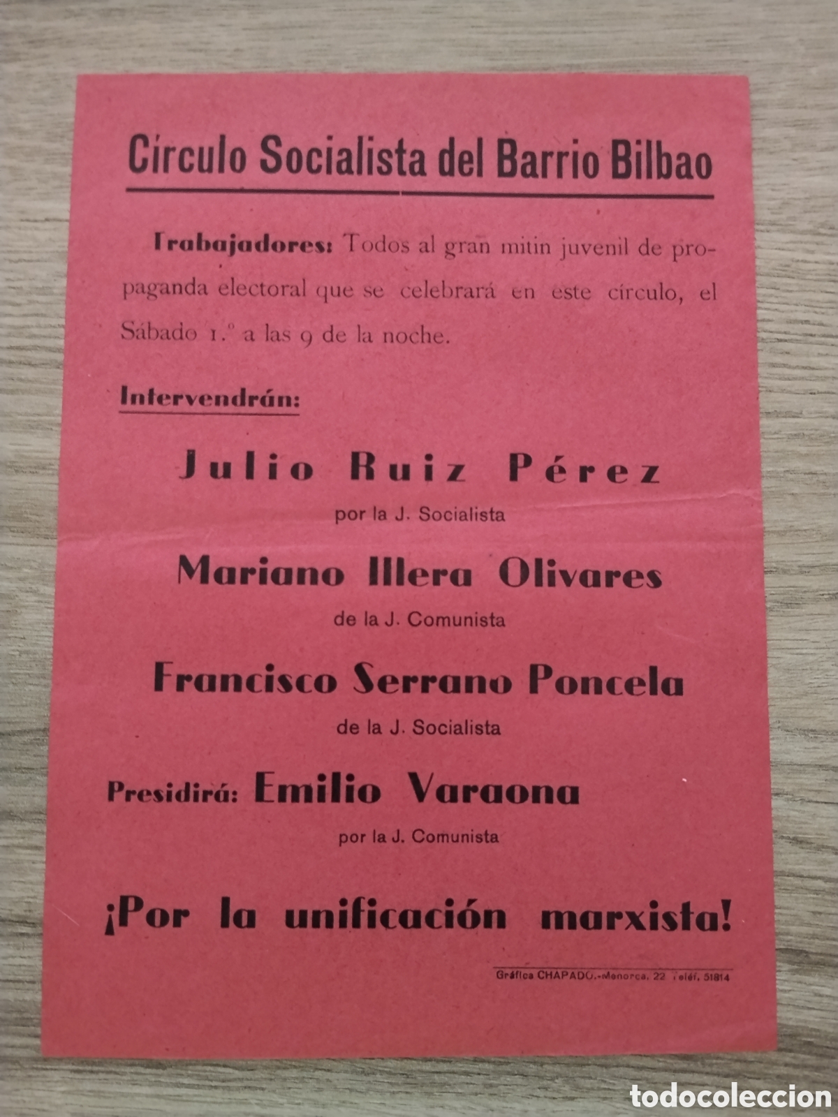 Militaria: Panfleto republicano agrupaci&oacute;n socialista madrile&ntilde;a.psoe.ugt.pre guerra civil.frente popular.jsu