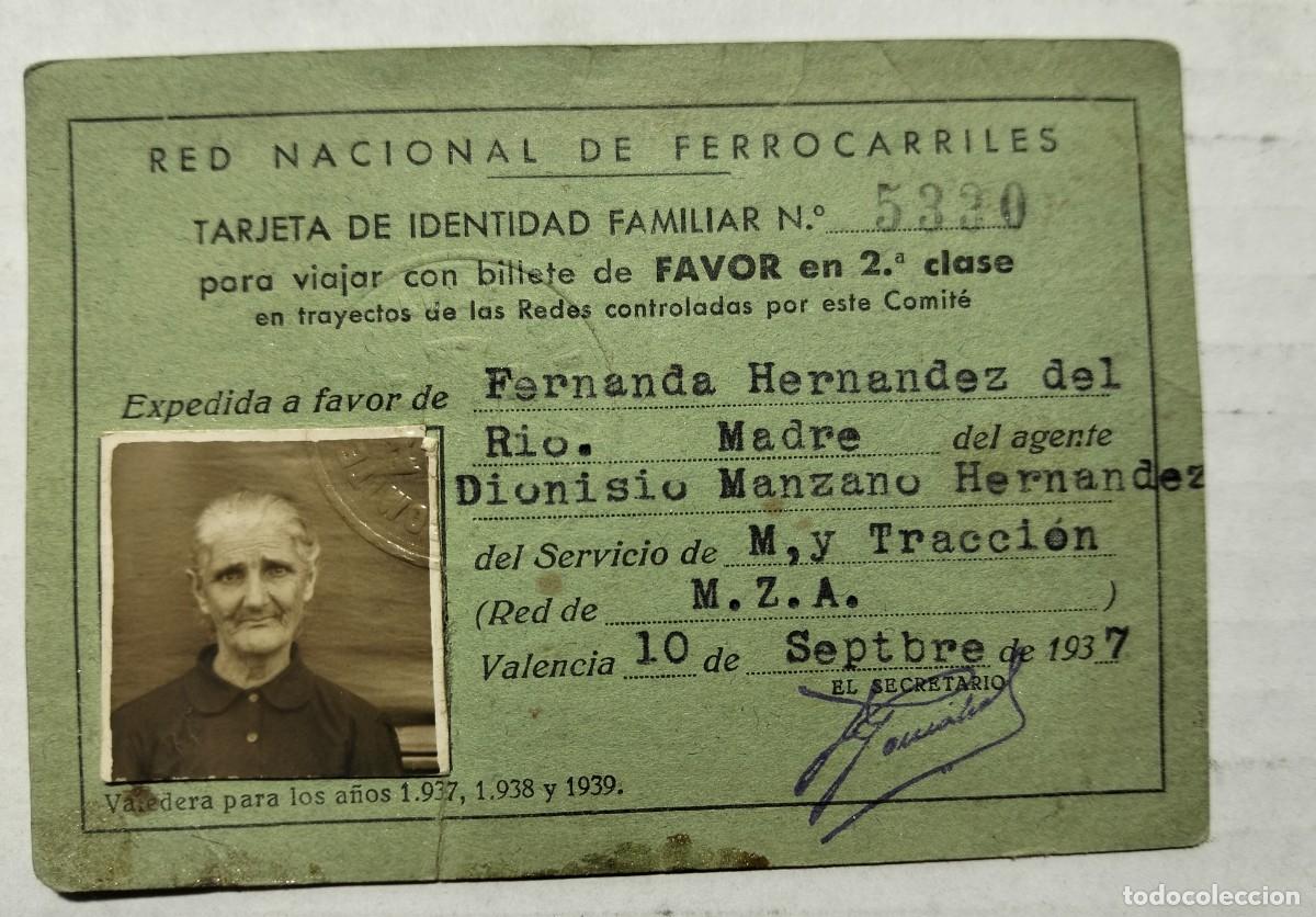 Militaria: CARNET TARJETA GUERRA CIVIL BILLETE RED NACIONAL FERROCARRILES VALENCIA 1937.