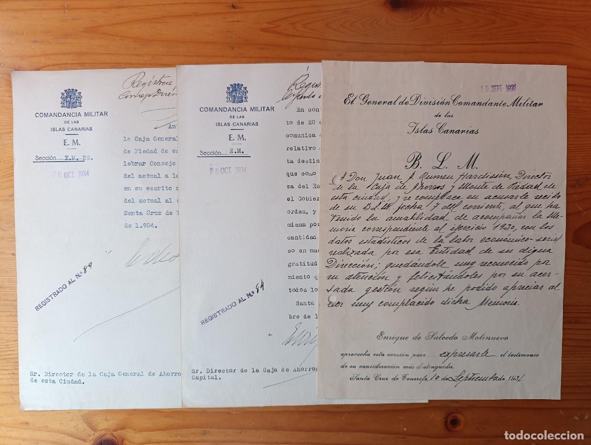 Militaria: 2&ordf; REPUBLICA-COMANDANTE MILITAR DE CANARIAS-ENRIQUE DE SALCEDO MOLINUEVO-FIRMAS ORIGINAL-MANUSCRITA.