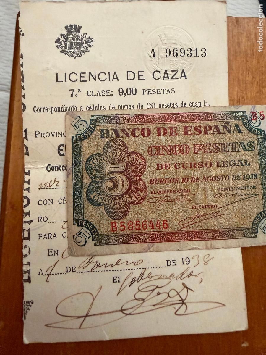 Militaria: Licencia de caza Caspe enero 1938
