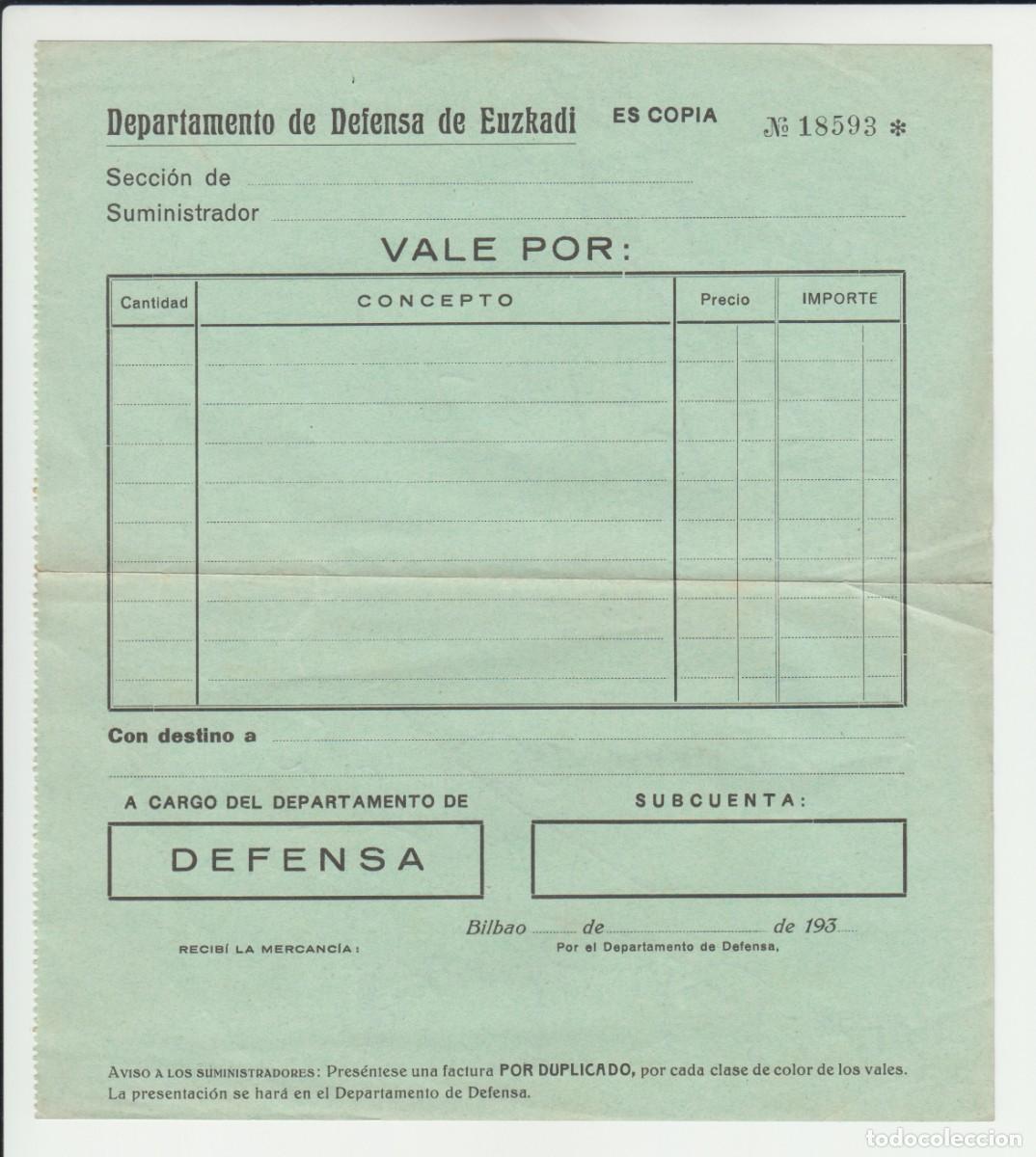 Militaria: Vale o justificante de suministro Guerra Civil Departamento de Defensa de Euskadi 193?