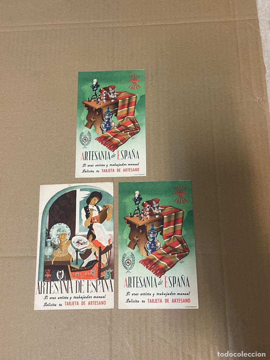 Militaria: 3 POSTALES ARTESAN&Iacute;A DE ESPA&Ntilde;A FALANGE S&Ntilde;OS 50