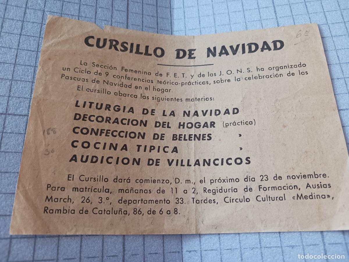 Militaria: flayer cursillo de navidad F.E.T. y de las J.O.N.S. detras escrito la cancion de la pastora