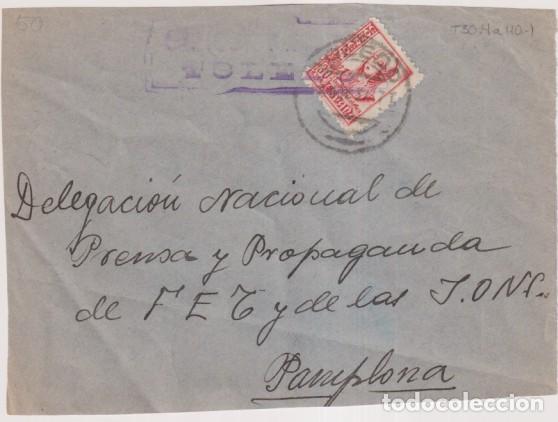 Militaria: Frontal de Carta de Toledo a pamplona (D. N. de Prensa y Pro. de FET y delas JONS) de marzo de 1937.