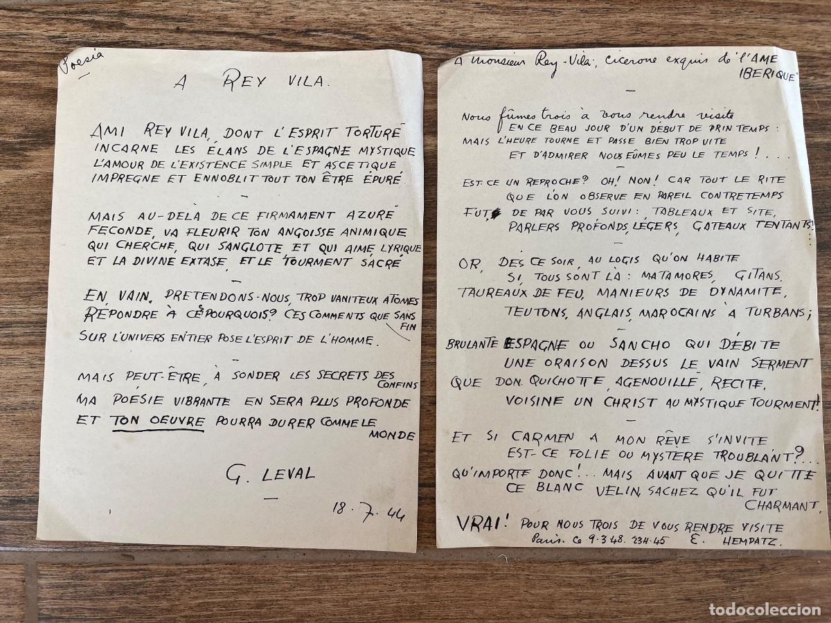 Militaria: 2 CARTAS POESIA DEDICADAS A REY VILA dibujante, ilustrador y cartelista republicano - POR G LEVAL &hellip;