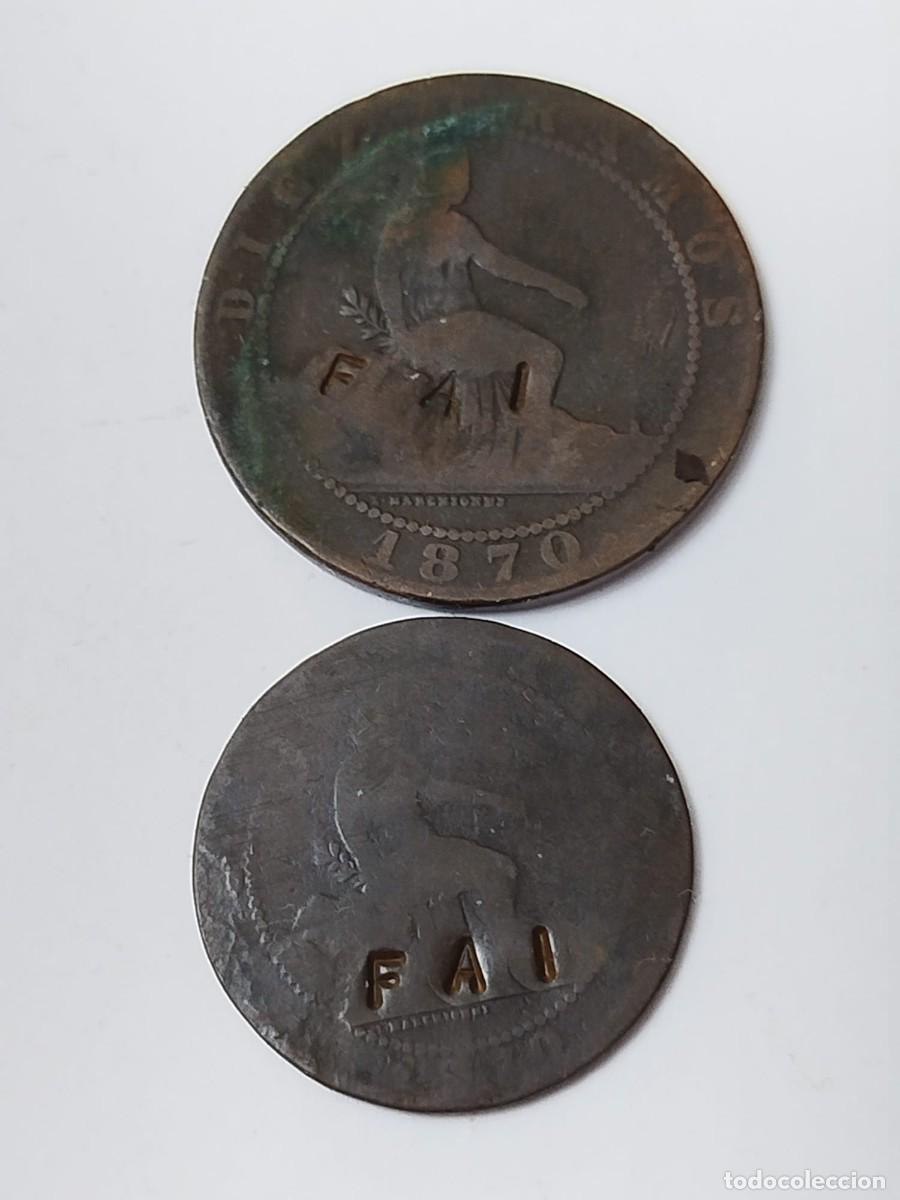 Militaria: GUERRA CIVIL, CONTRAMARCAS POLITICAS, FAI, SOBRE MONEDAS DE LA REP&Uacute;BLICA.