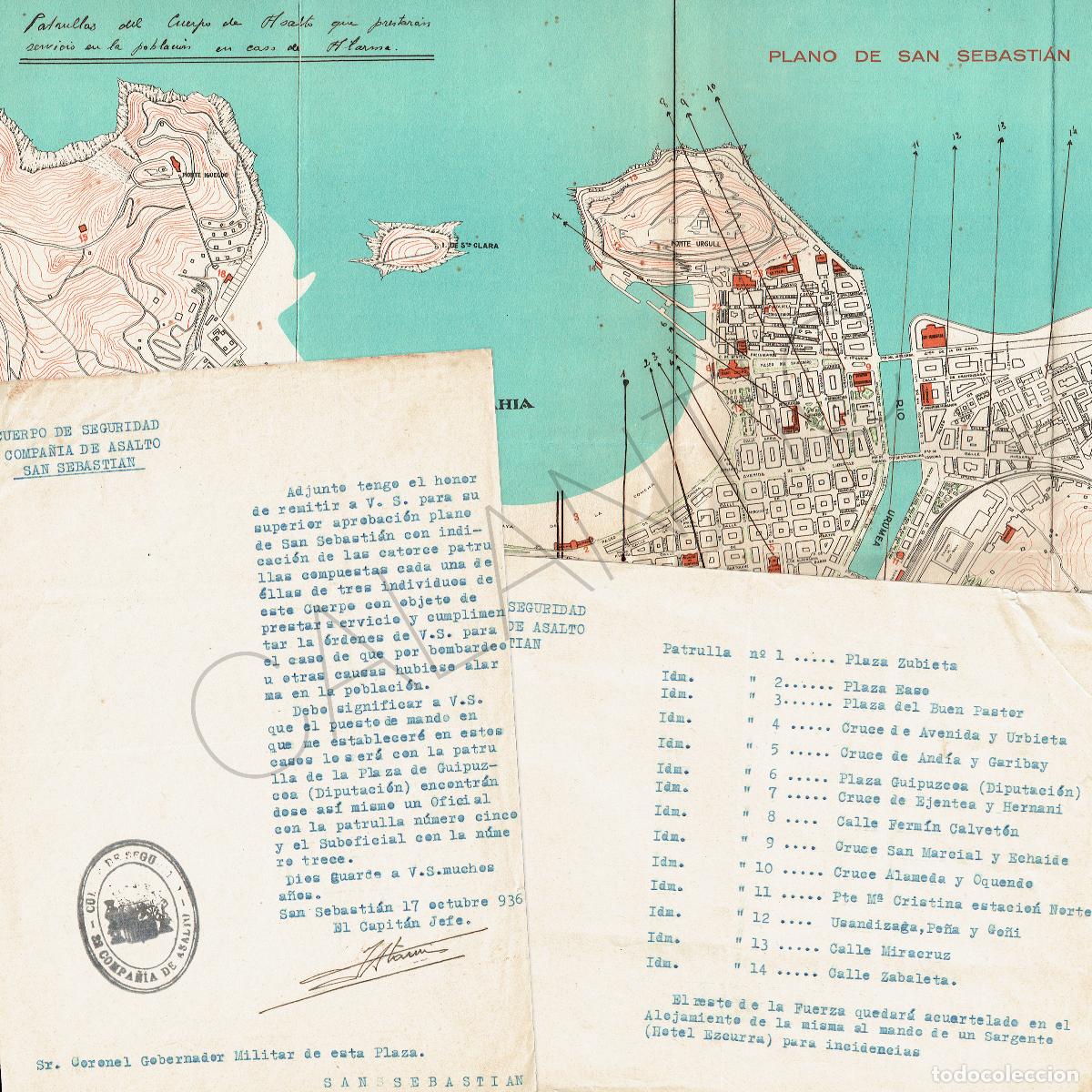 Militaria: Guerra Civil San Sebasti&aacute;n 1936 - Plano Operativo y Documentos Guardia de Asalto - Ataque Bombardeo