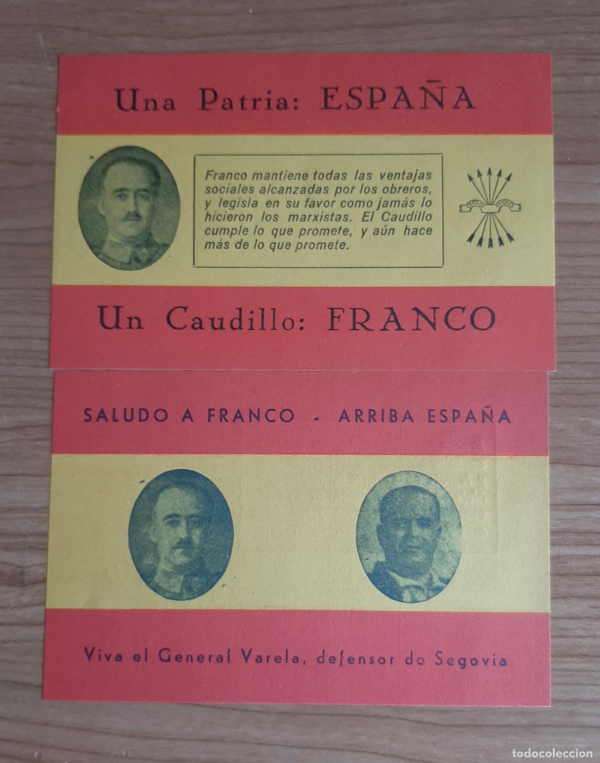 Militaria: Lote de 2 pasquines Franco y general Varela Guerra Civil