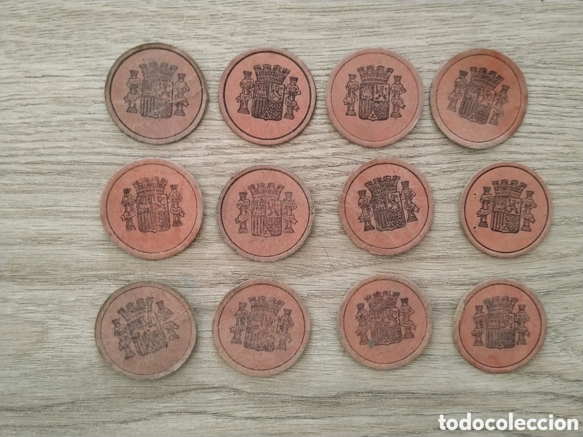 Militaria: 12 Cartones moneda republicanos guerra civil.monedas locales.billete local.monedas.ejercito popular