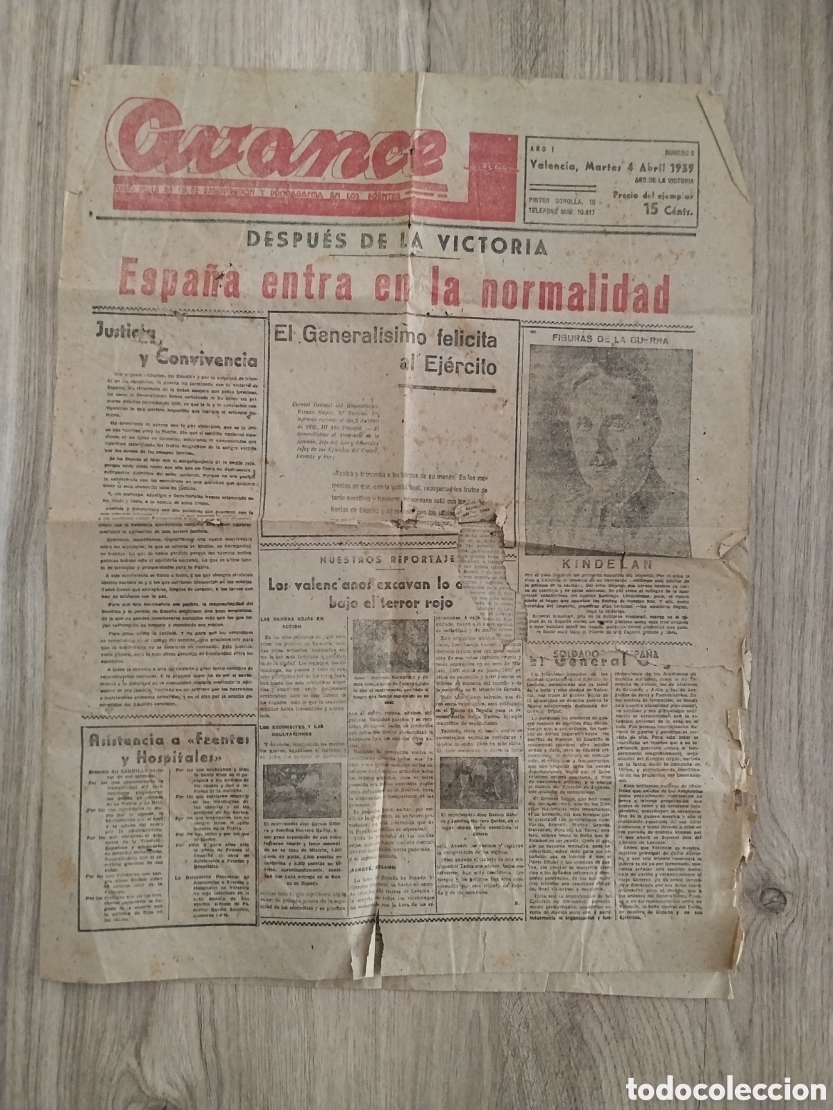 Militaria: Peri&oacute;dico guerra civil Avance bando nacional.diario de la 3 compa&ntilde;&iacute;a de radiodifusi&oacute;n y propaganda