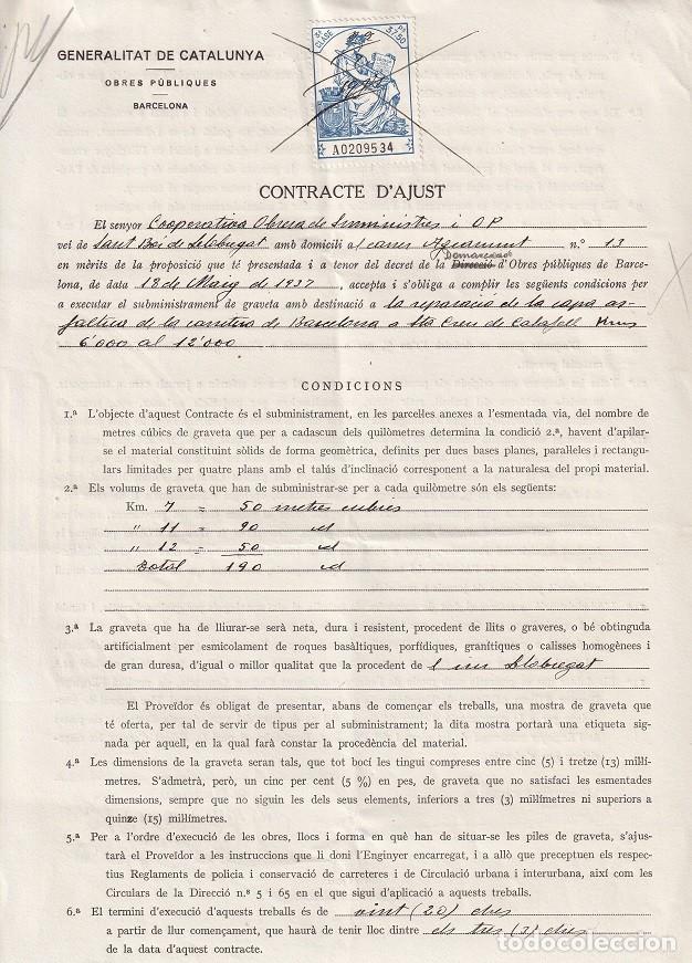 Militaria: Contrato Suministro Gravilla Carretera Santes Creus - Guerra Civil 1937 - Generalitat de Catalunya