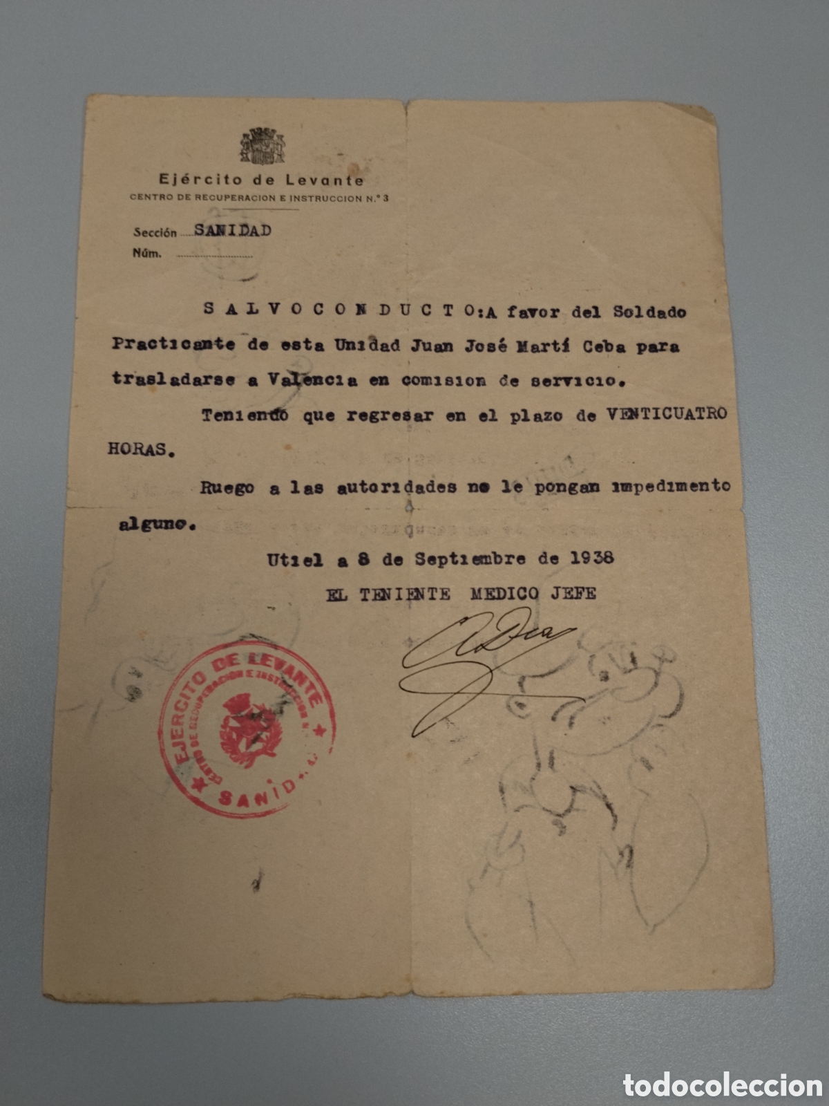 Military Antiques: Salvoconducto republicano guerra civil ej&eacute;rcito de levante.brigada mixta.1938.ejercito popular.milic