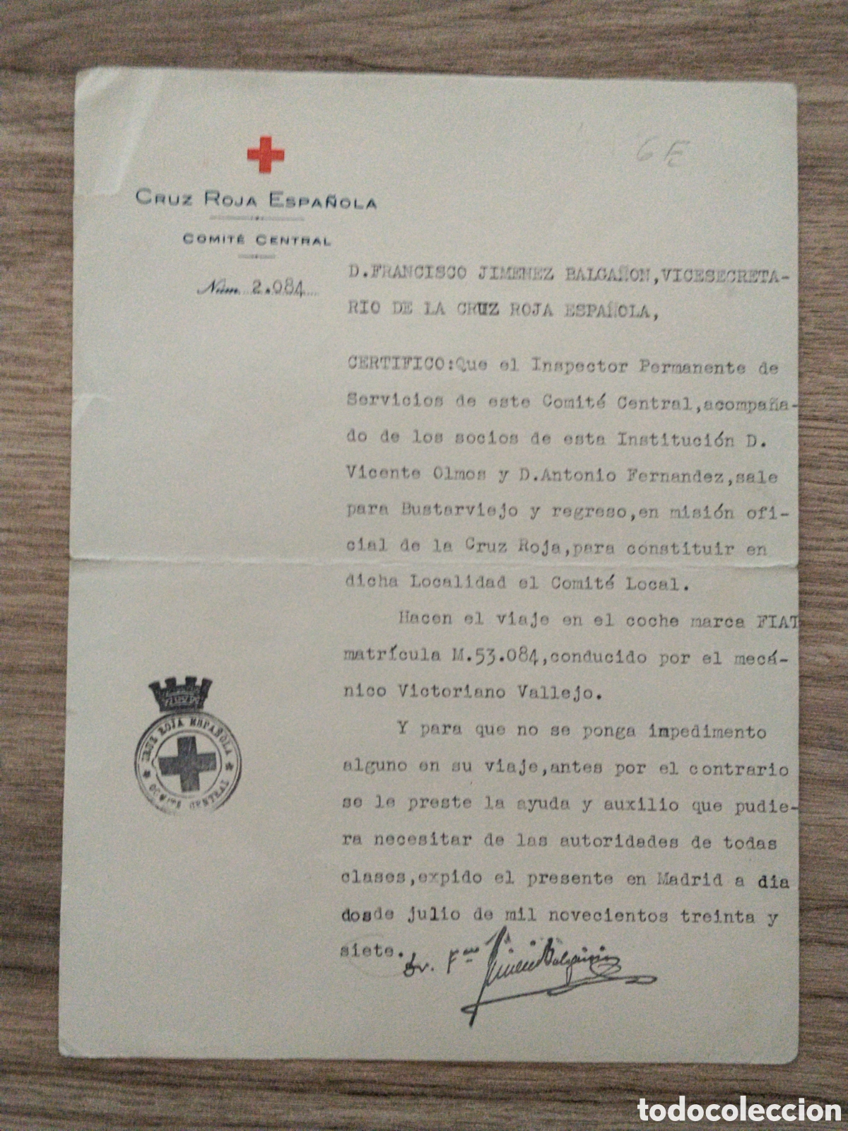 Militaria: Salvoconducto guerra civil republicano inspector cruz roja.1937.sanidad militar.ejercito popular.mil