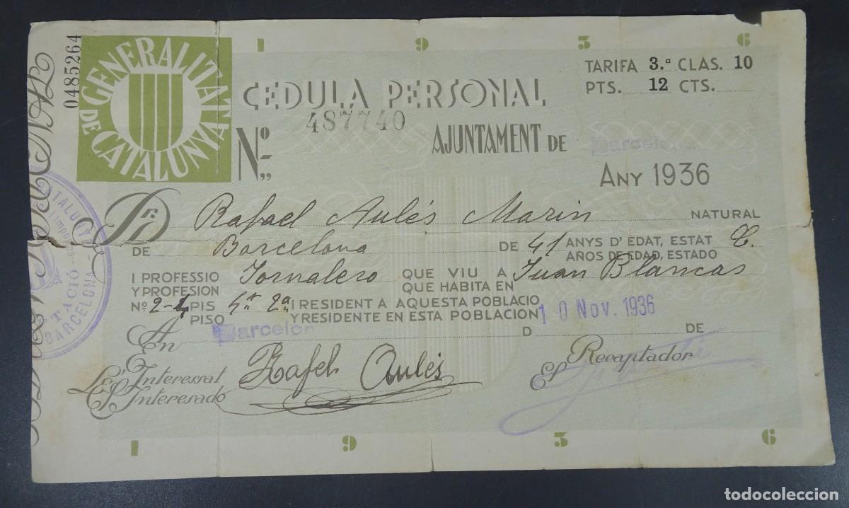Military Antiques: C&Eacute;DULA PERSONAL, BARCELONA 1936, GENERALITAT, GUERRA CIVIL, VER FOTOS