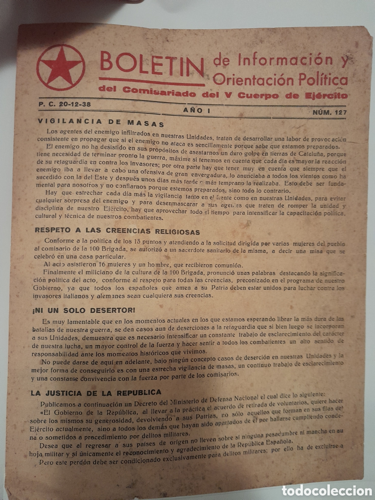 Militaria: Bolet&iacute;n del comisariado del 5 cuerpo de ejercito