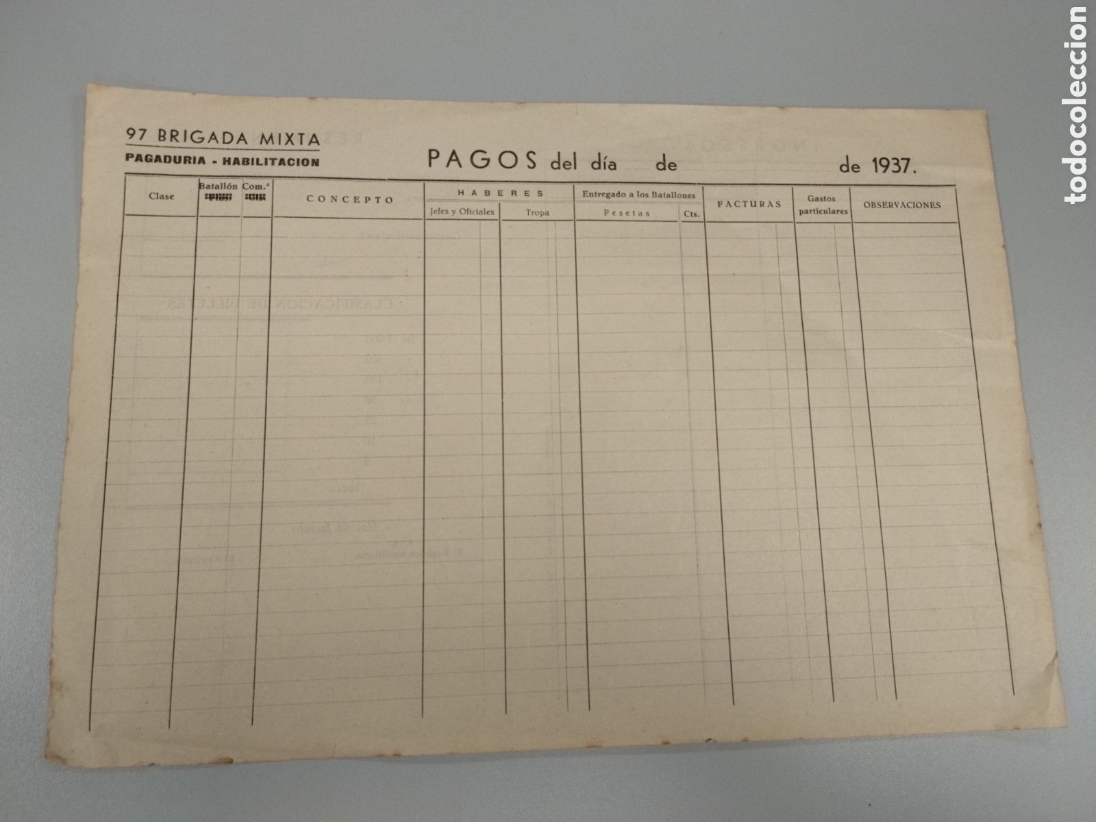 Militaria: Documento guerra civil pagadur&iacute;a 97 brigada mixta.ejercito popular de la republica.milicianos.cnt.pc