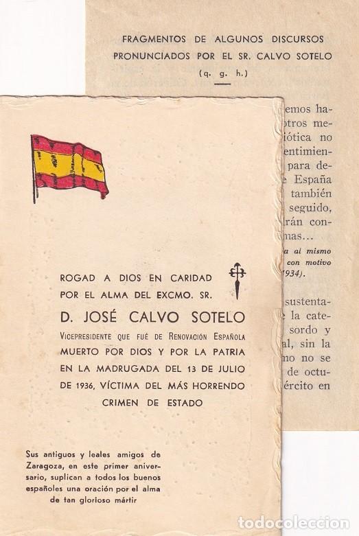 Militaria: Recordatorio D. Jos&eacute; Calvo Sotelo &middot; Renovaci&oacute;n Espa&ntilde;ola 1936 Crimen de Estado + Fragmentos discursos