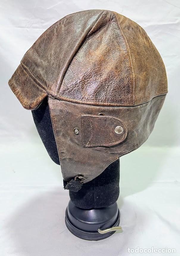 Militaria: Antiguo gorro de cuero tipo aviador o motorista &ndash; Posible &eacute;poca Guerra Civil espa&ntilde;ola