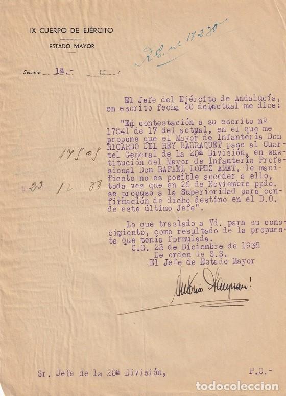 Militaria: Cuartel General 20&ordf; Divisi&oacute;n 1938 - Denegaci&oacute;n como sustituto de Mayor de Infanter&iacute;a Profesional