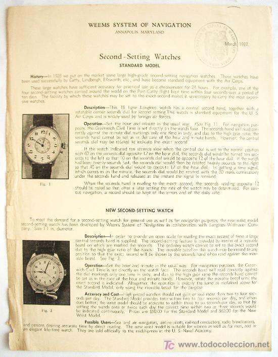 Militaria: Hoja publicitaria de relojes de aviaci&oacute;n para pilotos. -Weems System of Navigation-. Marzo 1937.