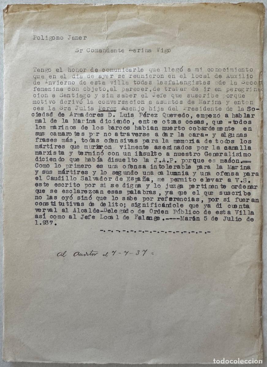 Militaria: DENUNCIA A COMANDANTE MARINA VIGO - OFENSAS A MARINA Y FRANCO - SECCI&Oacute;N FEMENINA - MAR&Iacute;N 1937