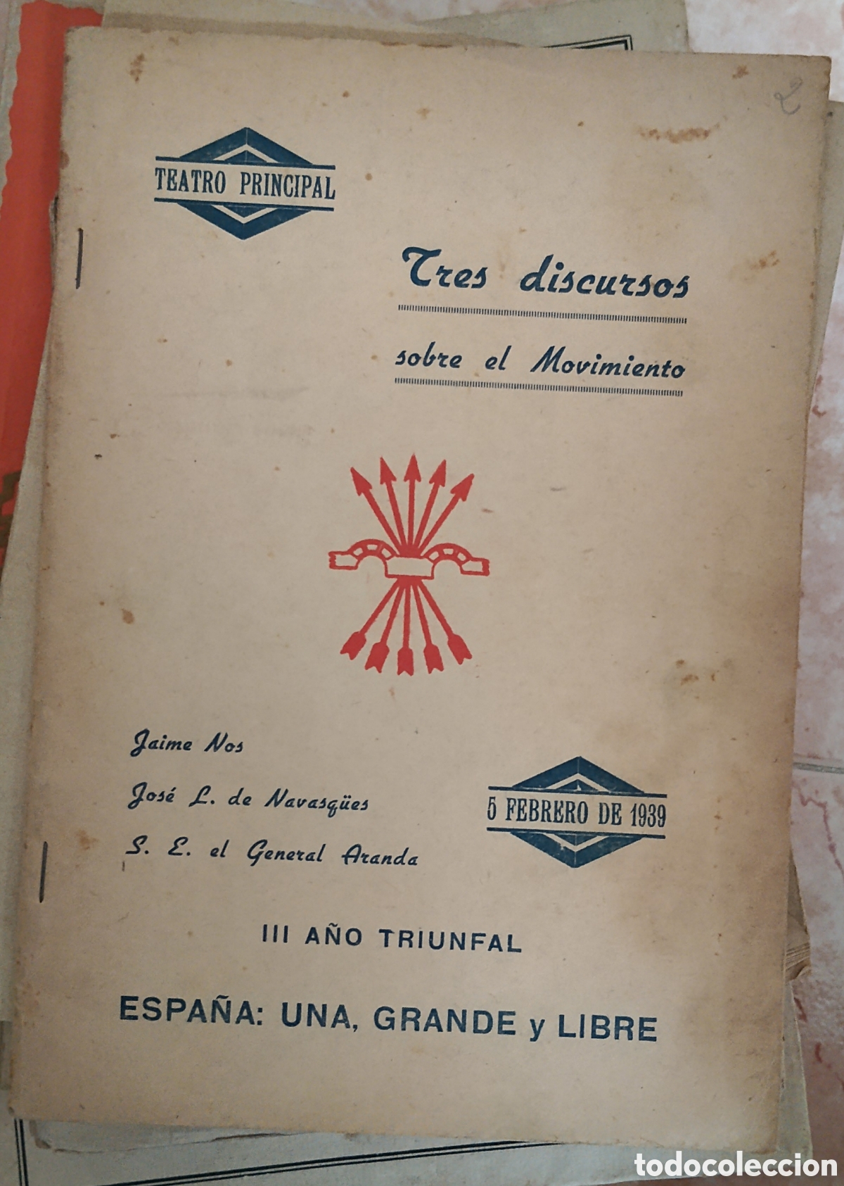 Militaria: Libro guerra civil 3 discursos sobre el movimiento.falange de Castell&oacute;n.valencia.falangista.requete