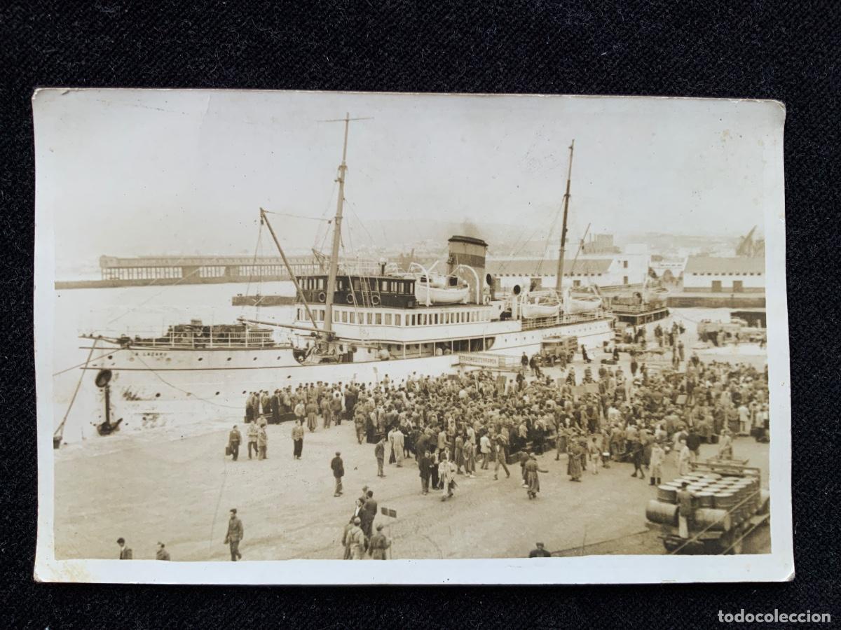 Militaria: Antigua postal fotografica del barco a vapor Antonio lazaro de Trasmediterranea, guerra civil?.