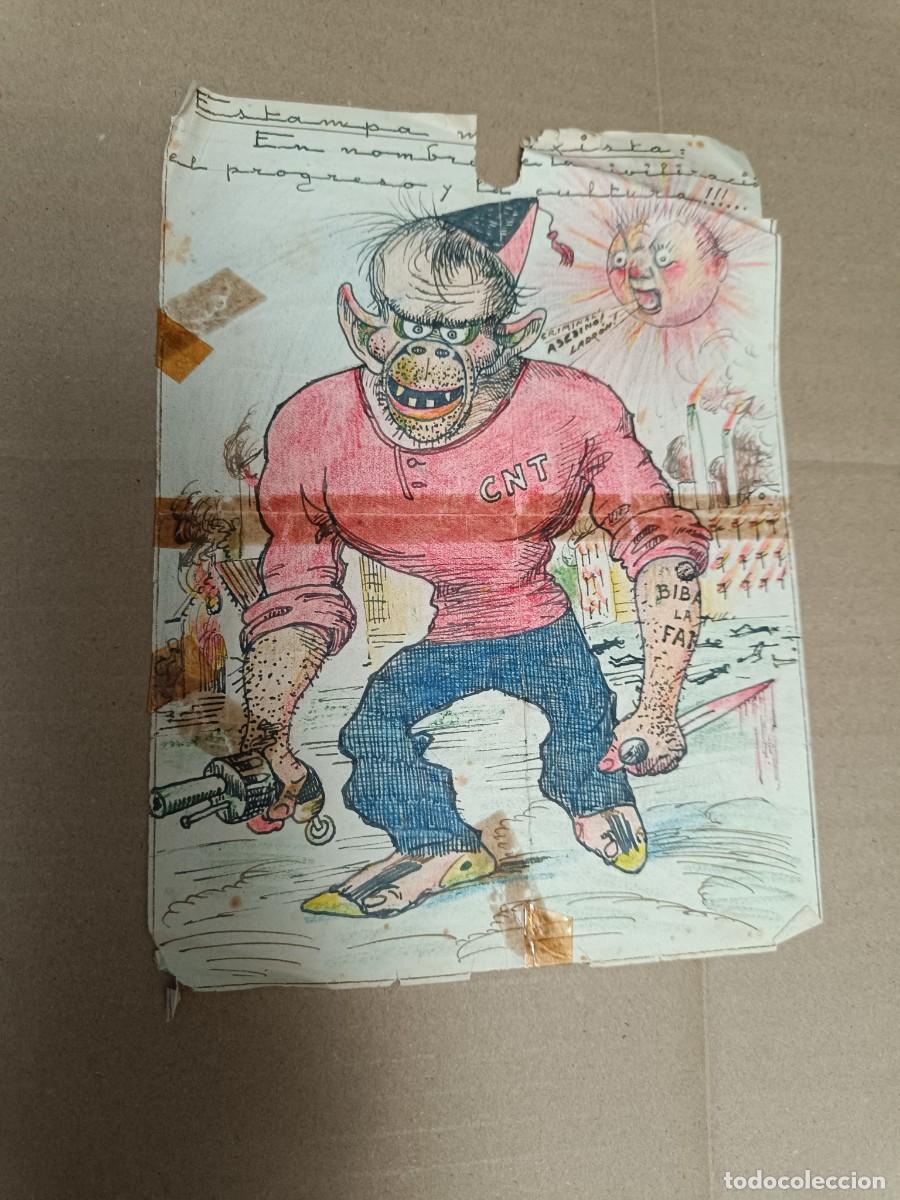 Militaria: ANTIGUO DIBUJO SATIRICO ORIGINAL DE 1936, ANTI ANARQUISTA, CONTRA CNT Y FAI, COMIC, GUERRA CIVIL