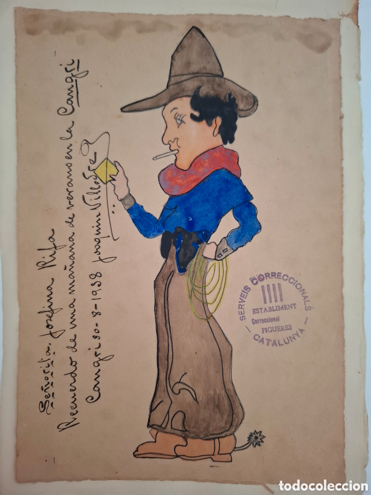 Militaria: GUERRA CIVIL ESPA&Ntilde;OLA CARTA DIBUJO PRISIONERO CARCEL REPUBLICANA DE FIGUERAS GERONA CATALU&Ntilde;A 1938
