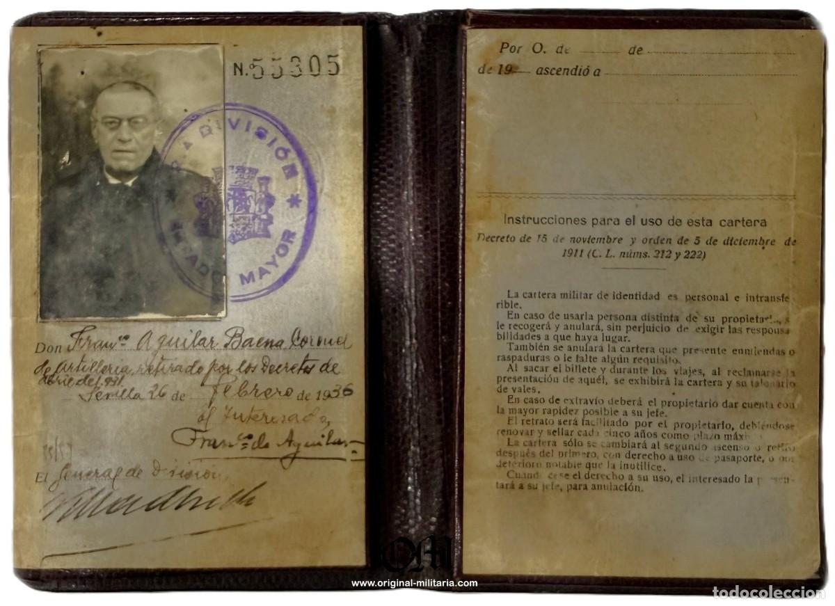 Militaria: Cartera Militar de Identidad para un Coronel Retirado del Ej&eacute;rcito Espa&ntilde;ol. 1936. Republica