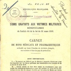 Militaria: CARTILLA DE CUIDADOS GRATUITOS A VÍCTIMAS MILITARES. 1923