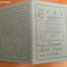 Militaria: GUERRA CIVIL ESPAÑOLA CARNET CARTA CONFEDERAL CNT 1936 RICARD CABOT BOIX
