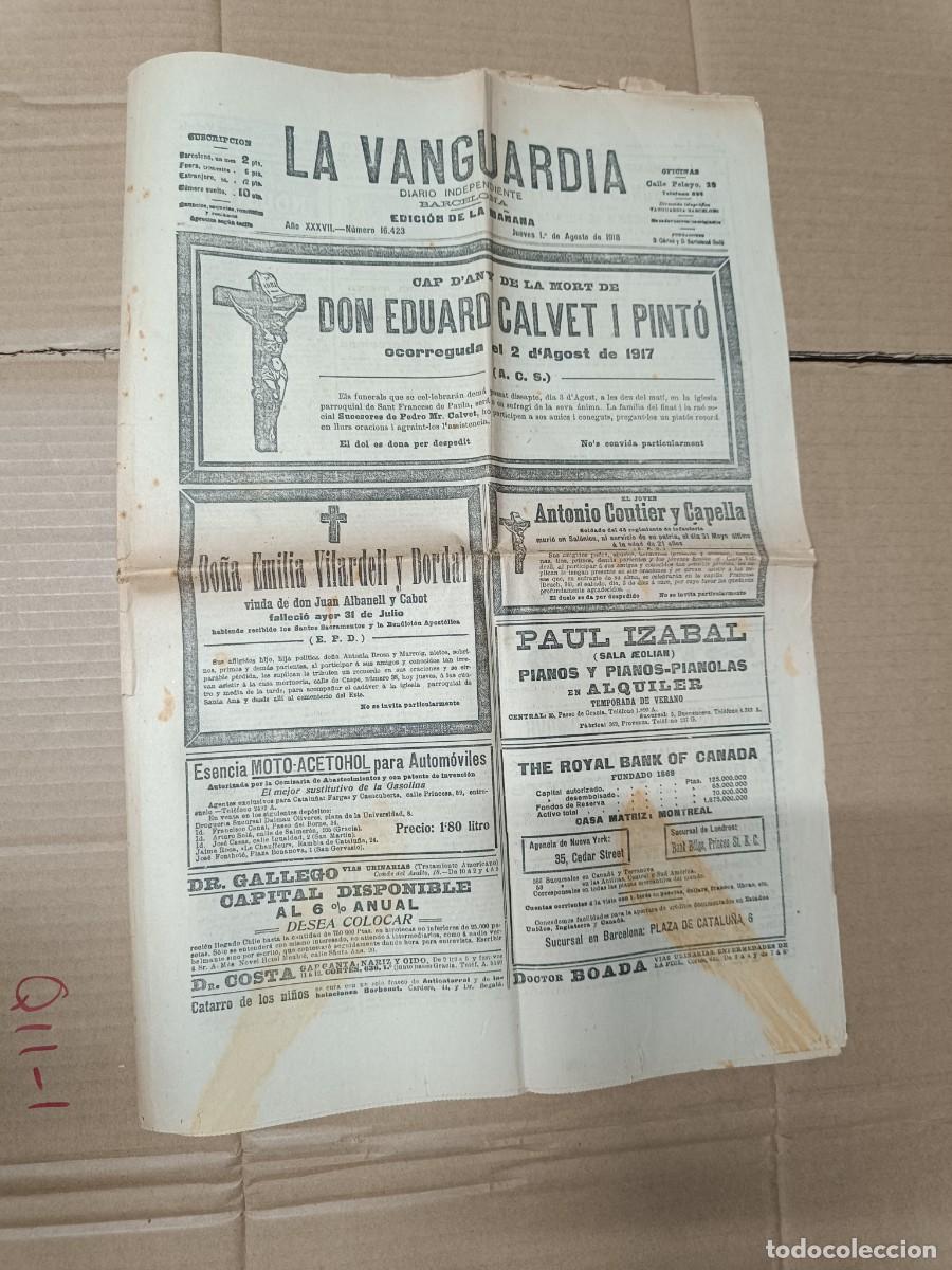 Military Antiques: ANTIGUO PERIODICO DE 1918, LA VANGUARDIA, BARCELONA, PRIMERA GUERRA MUNDIAL -P12