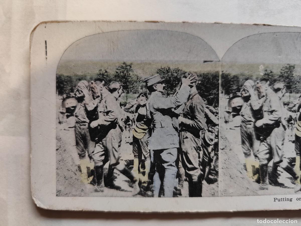 Militaria: ESTEREOSCOPICA PRIMERA GUERRA MUNDIAL SOLDADOS PONIENDOSE LAS MASCARAS DE GAS