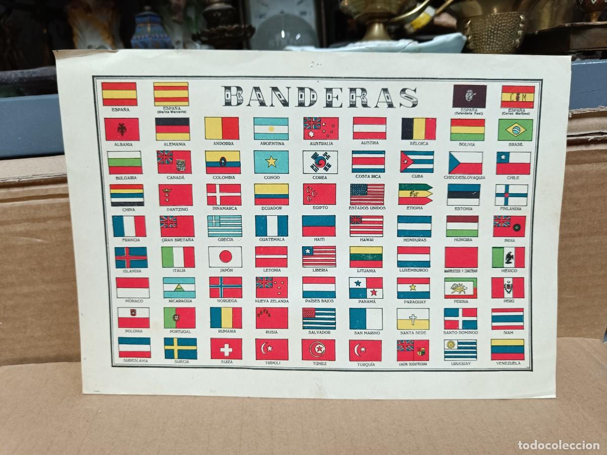 Militaria: ANTIGUA LAMINA CARTEL CON BANDERAS DEL MUNDO, POST PRIMERA GUERRA MUNDIAL -P22