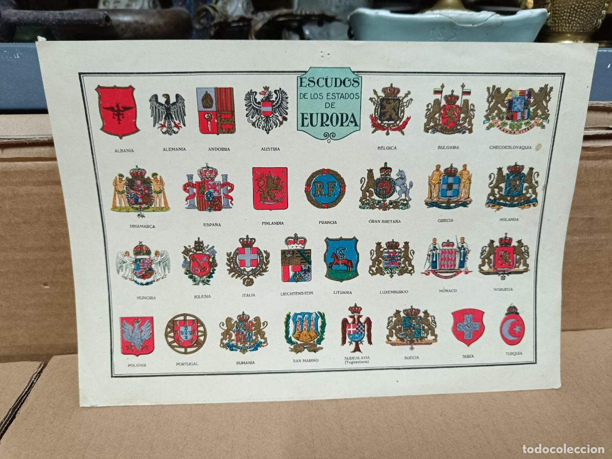 Militaria: ANTIGUA LAMINA CARTEL CON ESCUDOS DE ESTADOS DE EUROPA, POST PRIMERA GUERRA MUNDIAL -P22