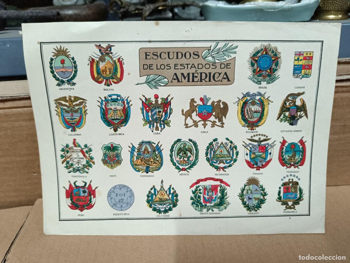 Militaria: ANTIGUA LAMINA CARTEL CON ESCUDOS DE ESTADOS DE AMERICA, POST PRIMERA GUERRA MUNDIAL -P22