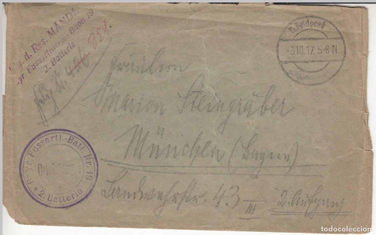 Militaria: 1917 FELDPOST SOBRE DE TENIENTE DE RESERVA DE ARTILLERIA A PIE DE BAVIERA BAYR FUSSARTL BATL 19