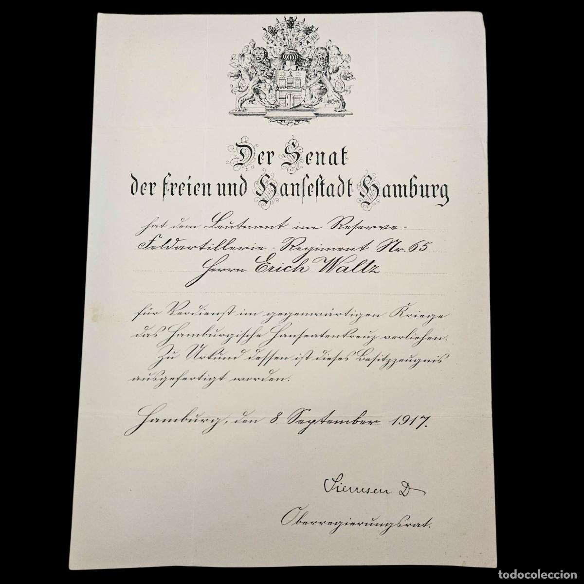 Militaria: DOCUMENTO ORIGINAL DE MEDALLAS PARA UN TENIENTE DE LA PRIMERA GUERRA MUNDIAL. ALEMANIA 1917