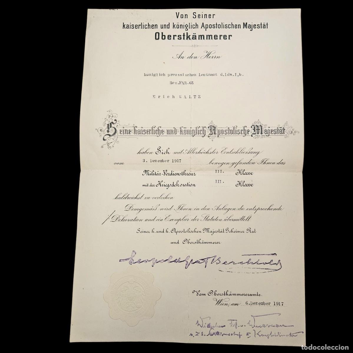 Militaria: Documento de medallas de austroh&uacute;ngara, Primera Guerra Mundial. 1917